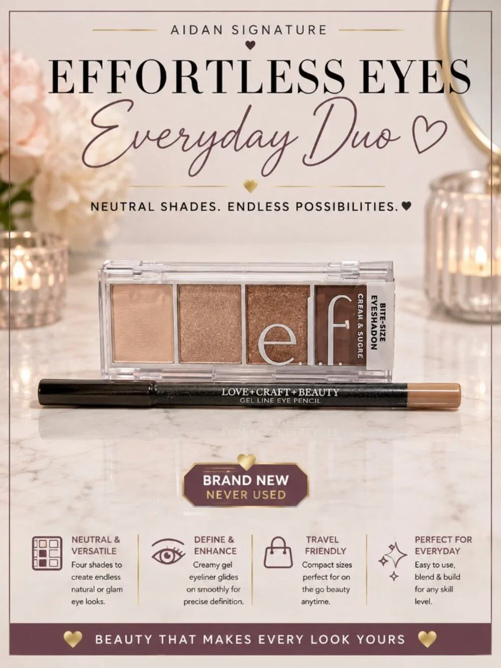 e.l.f. Cream & Sugar Eyeshadow & Love+Craft+Beauty Gel Eye Pencil Makeup Duo